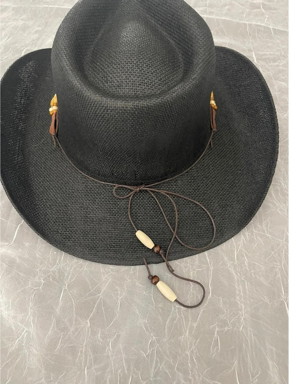 WESTERN TURQUOISE ACCENT WOOD BAND TRIM COWBOY HAT